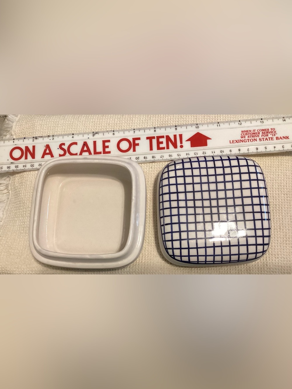 Checked Blue cover White Bottom Trinket Box